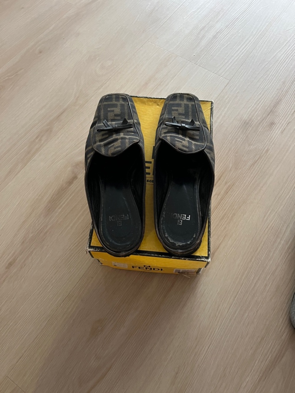 Fendi Wonens Brown/Black Monogram Slip-On Mules